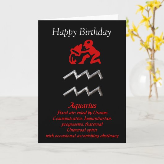 アクエリウス〔占星術の〕十二宮図サイン誕生日グリーティングカード カード (黄色い花)