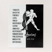 アクエリウス〔占星術の〕十二宮図サイン、白黒 ジグソーパズル (縦)