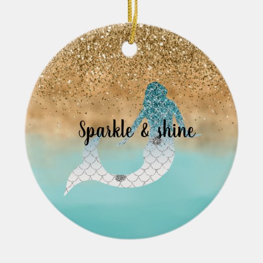 アクガーリーアウォーターカラー金ゴールドグリッターマーメイド   セラミックオーナメント (正面)