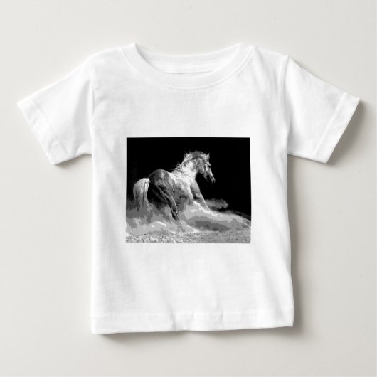 アクションの黒と白の馬 ベビーTシャツ (正面)