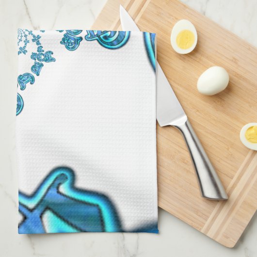 アクションシアンティール(緑がかった色)抽象芸術グラフィティアートプリント キッチンタオル (四つ折り)