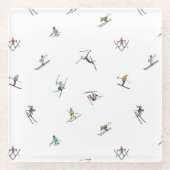 アクションパターンの冬のスキーヤー ガラスコースター (正面)