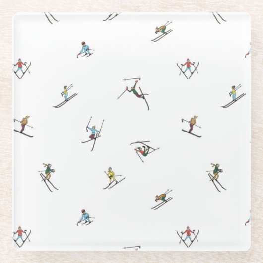 アクションパターンの冬のスキーヤー ガラスコースター (正面)