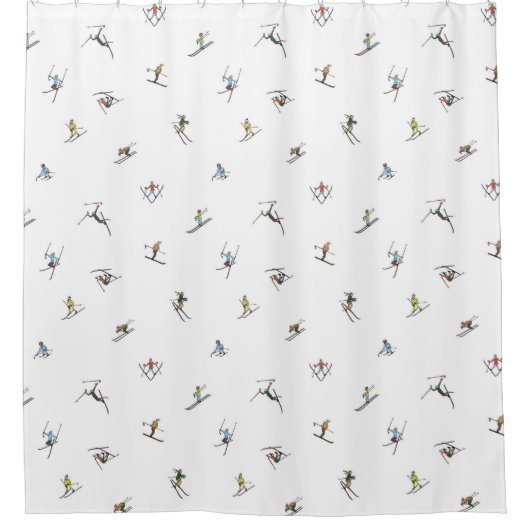アクションパターンの冬のスキーヤー シャワーカーテン (正面)