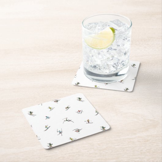 アクションパターンの冬のスキーヤー スクエアペーパーコースター (インサイチュ)