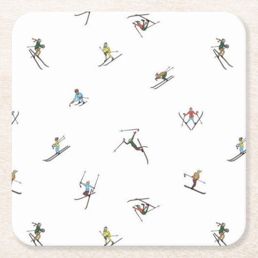 アクションパターンの冬のスキーヤー スクエアペーパーコースター (正面)