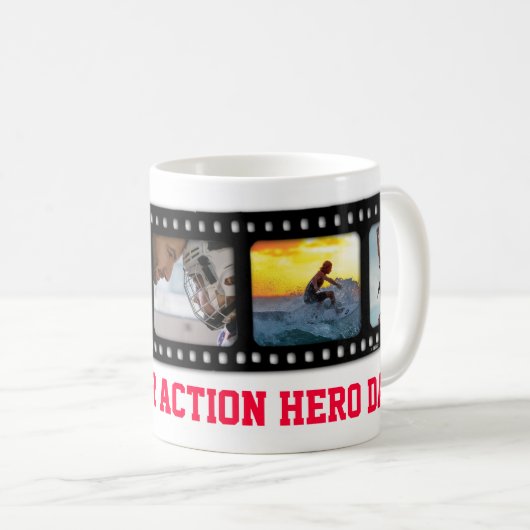 アクションヒーローパパ5枚の写真フィルムストリップマグカップ コーヒーマグカップ (正面右)