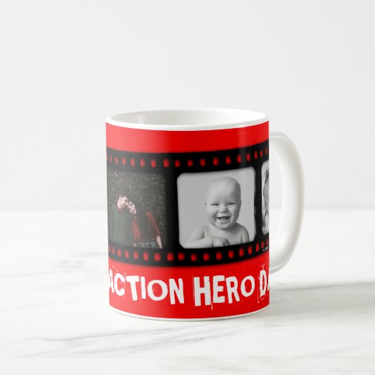アクションヒーローパパ5枚の写真フィルムストリップ赤いマグカップ コーヒーマグカップ (正面右)