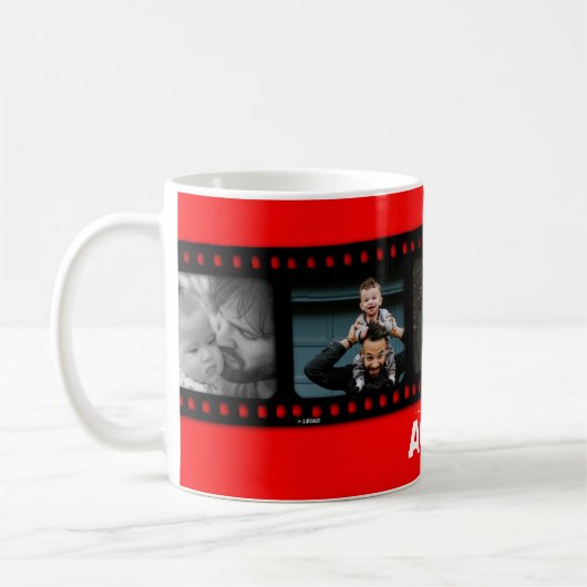 アクションヒーローパパ5枚の写真フィルムストリップ赤いマグカップ コーヒーマグカップ (左)