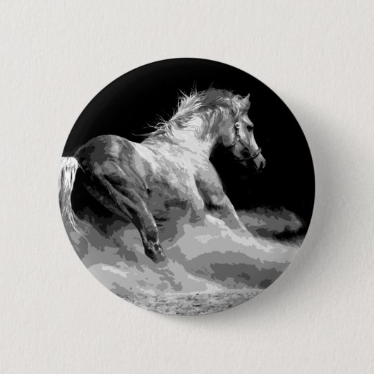 アクション内の白黒の馬 缶バッジ (正面)