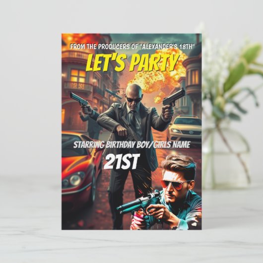 アクション映画ポスターシネマナイト編集可能DIY 招待状 (スタンド正面)