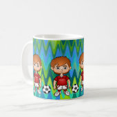 アクション満載のサッカー選手アート コーヒーマグカップ (正面左)