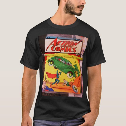 アクション。漫画。 1.ベーシックダークTシャツ Tシャツ (正面)