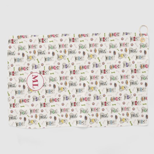 アクセサリーモノグラム付き白お洒落西 ゴルフタオル (横)