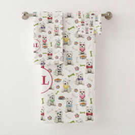 アクセサリーモノグラム付き白お洒落西 バスタオルセット