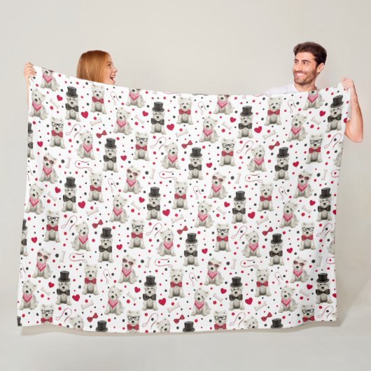 アクセサリー付き白いウェスティーお洒落 フリースブランケット (インサイチュ)