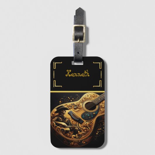 アクセサリー鮮やかエレガントギターカウボーイの画像 ラゲッジタグ (正面縦)