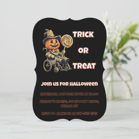 アクセシブルハロウィーンのカボチャのちょうちんハローウィンパーティ 招待状 (スタンド正面)