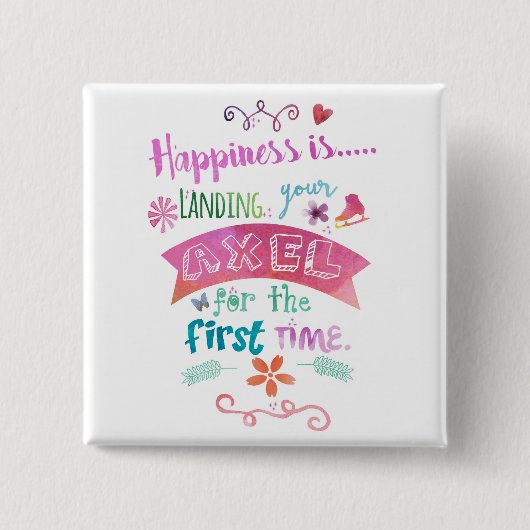 アクセルのフィギュアスケートの正方形の磁石 缶バッジ (正面)