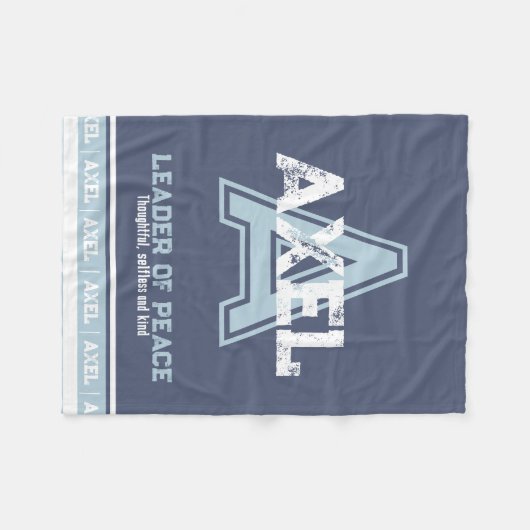 アクセルの名前はスポーツのモノグラムブルー白を意味する フリースブランケット (正面(横))