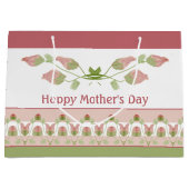 アクセント付きの美しいピンクの緑と白のフローラ ラージペーパーバッグ (正面)