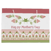 アクセント付きの美しいピンクの緑と白のフローラ ラージペーパーバッグ (裏面)