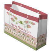 アクセント付きの美しいピンクの緑と白のフローラ ラージペーパーバッグ (正面アングル)