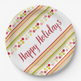 アクセント付きストライプ水玉模様 ペーパープレート