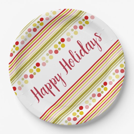 アクセント付きストライプ水玉模様 ペーパープレート (正面)