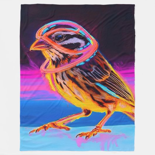 アクセント付きネオン白熱［赤熱］光を放つスパロー フリースブランケット (正面)