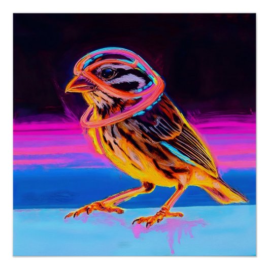 アクセント付きネオン白熱［赤熱］光を放つスパロー ポスター (正面)