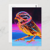 アクセント付きネオン白熱［赤熱］光を放つスパロー ポストカード (正面/裏面)