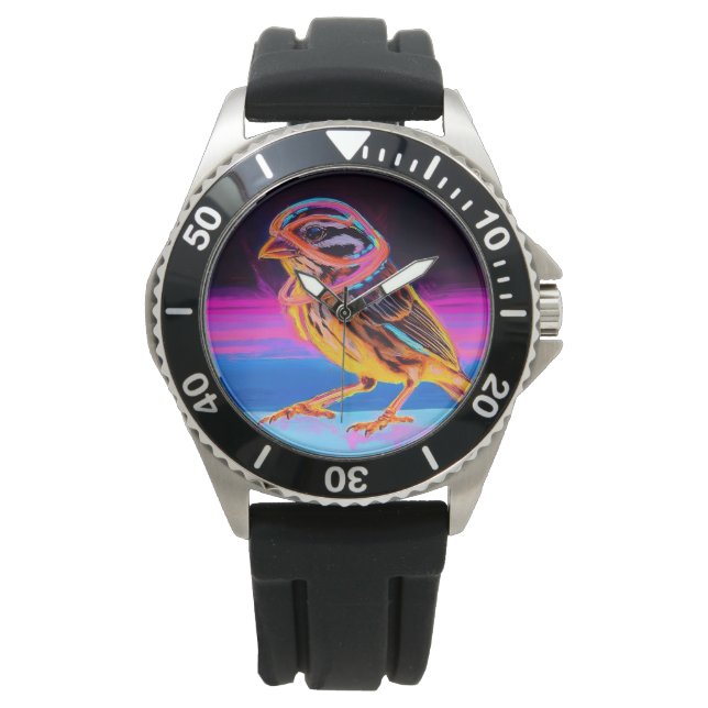 アクセント付きネオン白熱［赤熱］光を放つスパロー 腕時計 (正面)