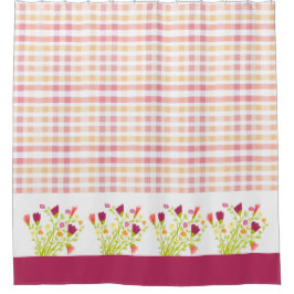 アクセント付きフローラ付きプレイド シャワーカーテン