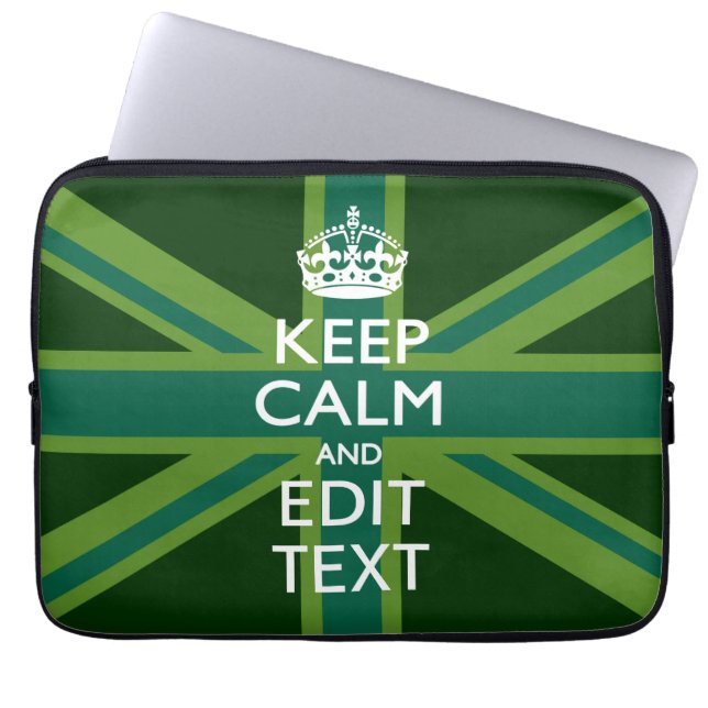 アクセント保グリーンCalmとYour Text Union Jack ラップトップスリーブ (正面)