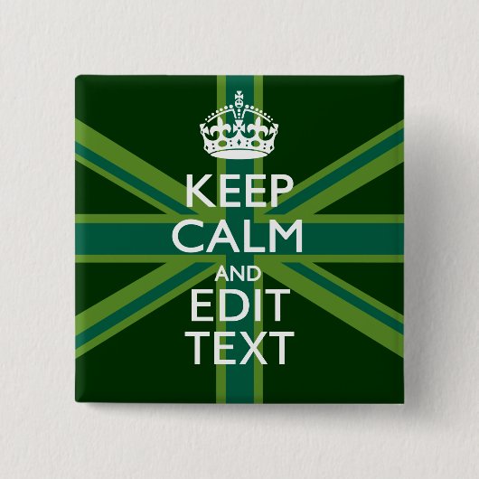 アクセント保グリーンCalmとYour Text Union Jack 缶バッジ (正面)