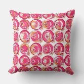 アクセント円（背景）花ピンク（オレンジ）白 クッション (正面)