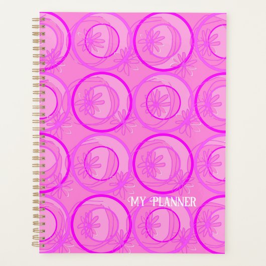 アクセント円（背景）花ピンク プランナー手帳 (正面)