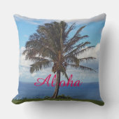 アクセント枕/ヤシの木，海，アロハ クッション (正面)