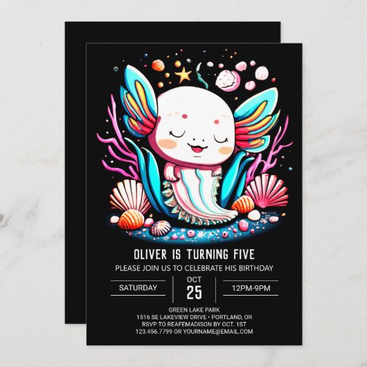 アクソロテエレガントルアンダーザシー誕生日 招待状 (正面/裏面)