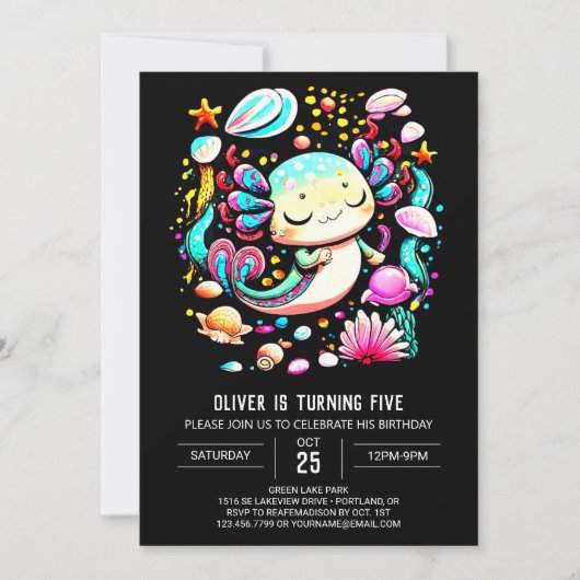 アクソロテエレガントル水カラー誕生祝い 招待状 (正面)