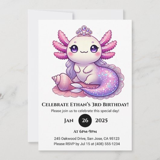 アクソロテルマーメイドプリンセス誕生日 招待状 (正面)