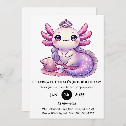 アクソロテルマーメイドプリンセス誕生日 招待状 (正面/裏面)