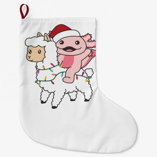 アクソロテルラマアルパカクリスマス冬季動物 ラージクリスマスストッキング (正面)