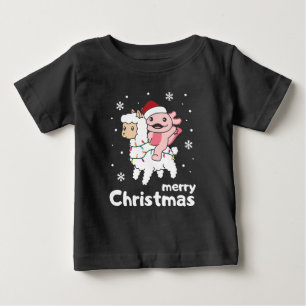 アクソロテルラマアルパカメリークリスマス動物 ベビーTシャツ