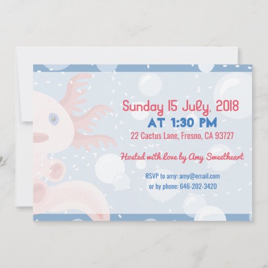 アクソロトルと泡-青い水のベビーシャワー 招待状 (裏面)