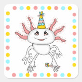 アクソロトルをテーマにした誕生日パーティー スクエアシール (正面)