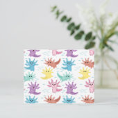 アクソロトルキッズかわいいサラマンダーパターン ポストカード (スタンド正面)