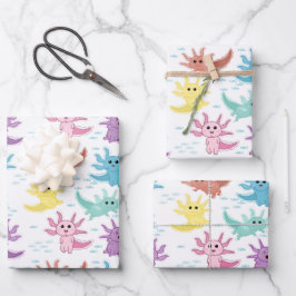 アクソロトルキッズかわいいサラマンダーパターン ラッピングペーパーシート