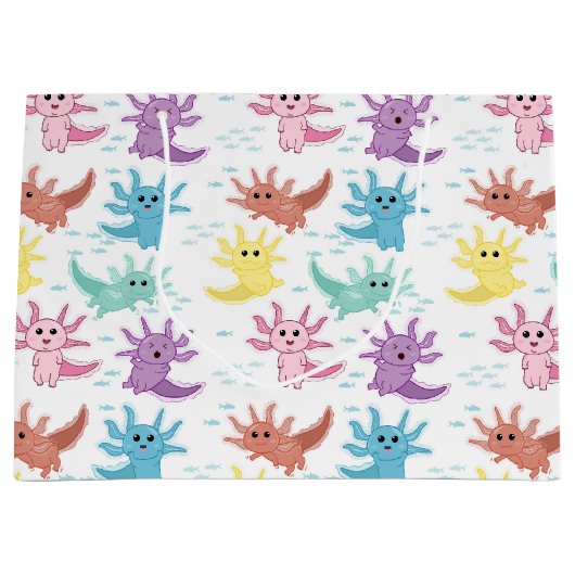 アクソロトルキッズかわいいサラマンダーパターン ラージペーパーバッグ (正面)